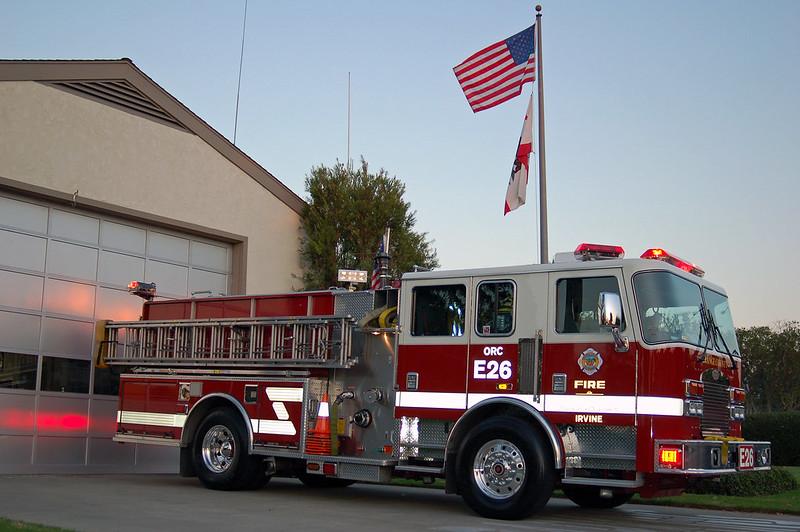 Firetruck Orange County and the American flag